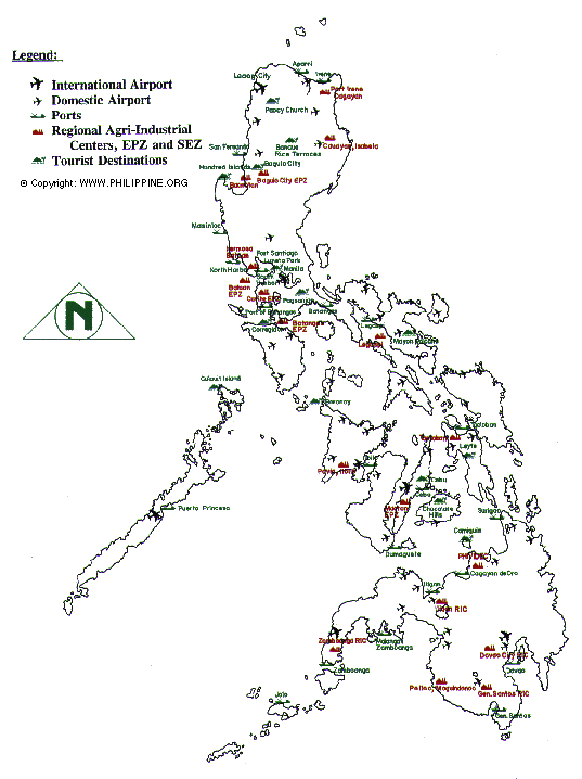 Philippine Map of Airports, Tourist Destinations and Industrial Zones - Chan Robles Virtual Law Library